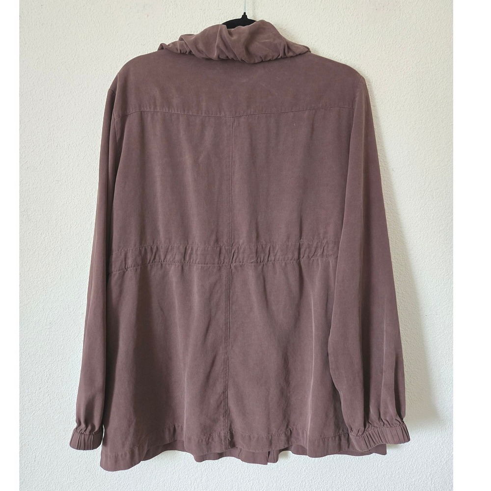 Pendleton Womens XL Petite Utility Fall Jacket Brown 100% Silk Drawstring - Picture 6 of 9